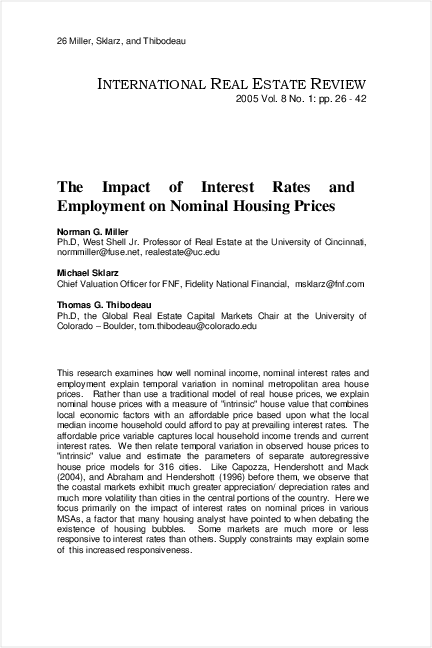 (PDF) INTERNATIONAL REAL ESTATE REVIEW The Impact of Interest Rates and ...