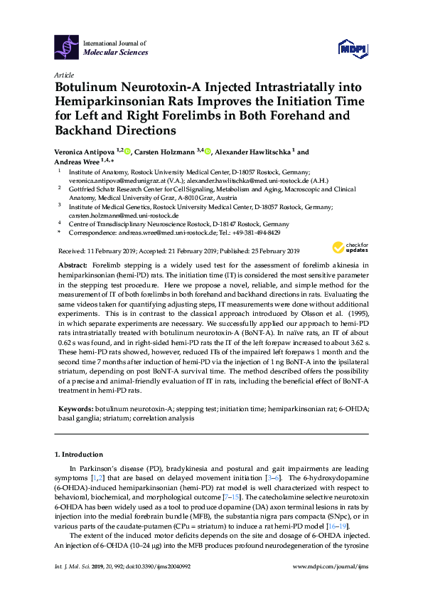 (PDF) Botulinum Neurotoxin-A Injected Intrastriatally into ...