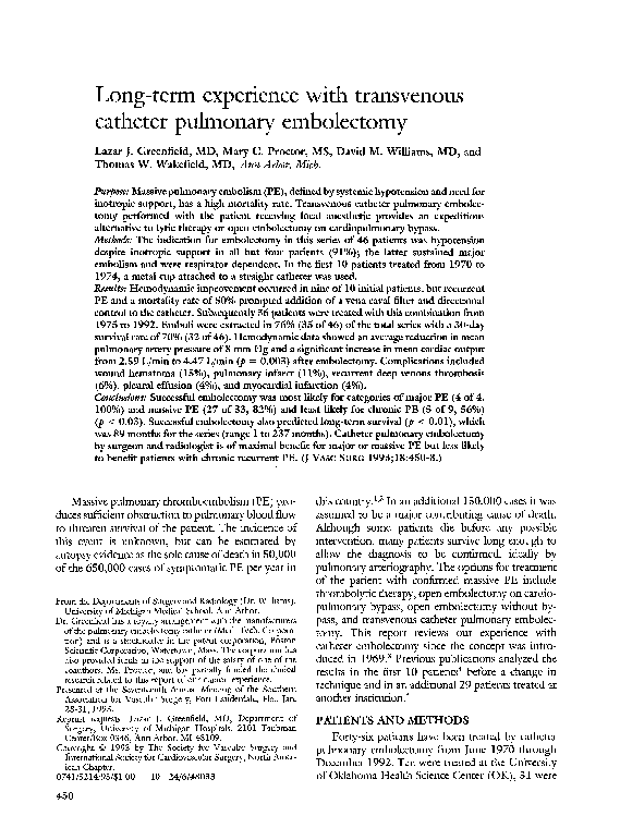 (PDF) Longterm experience with transvenous catheter pulmonary
