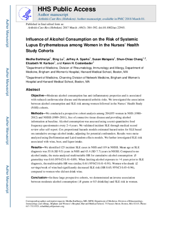 (PDF) Influence of Alcohol Consumption on the Risk of Systemic Lupus ...