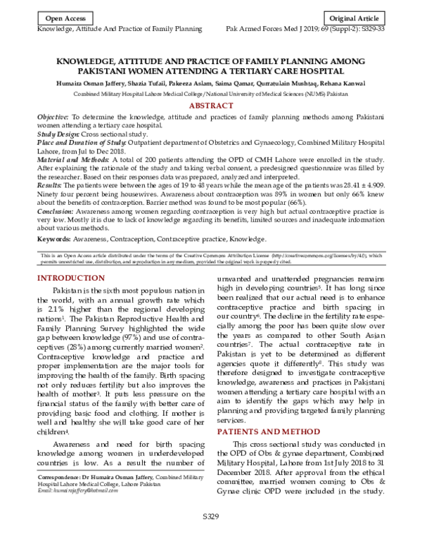 (PDF) Knowledge, Attitude and Practice of Family Planning Among ...