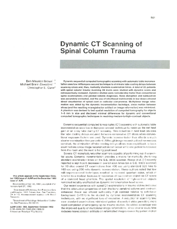 (PDF) Dynamic CT scanning of spinal column trauma