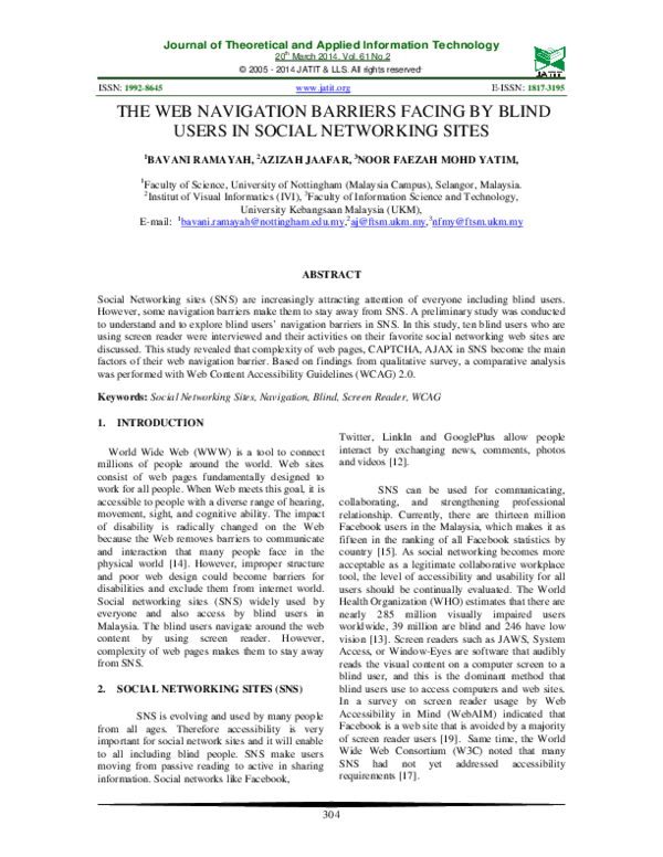 (PDF) The web navigation barriers facing by blind users in social ...
