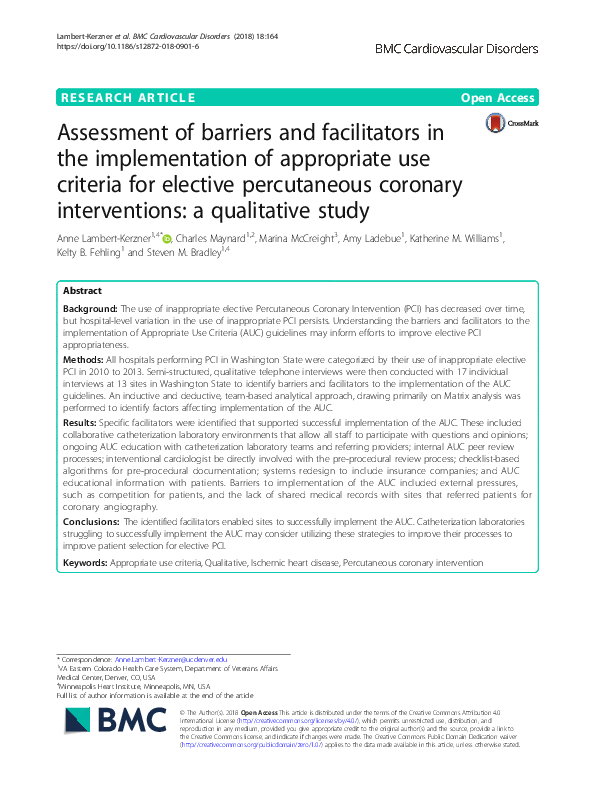 (PDF) Assessment of barriers and facilitators in the implementation of ...
