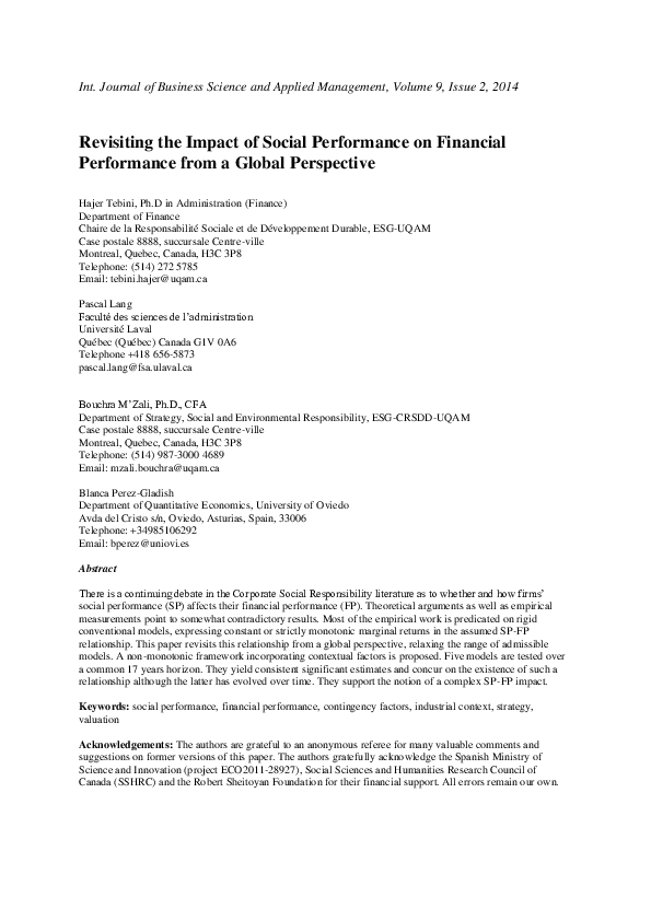 (PDF) Revisiting the Impact of Social Performance on Financial ...