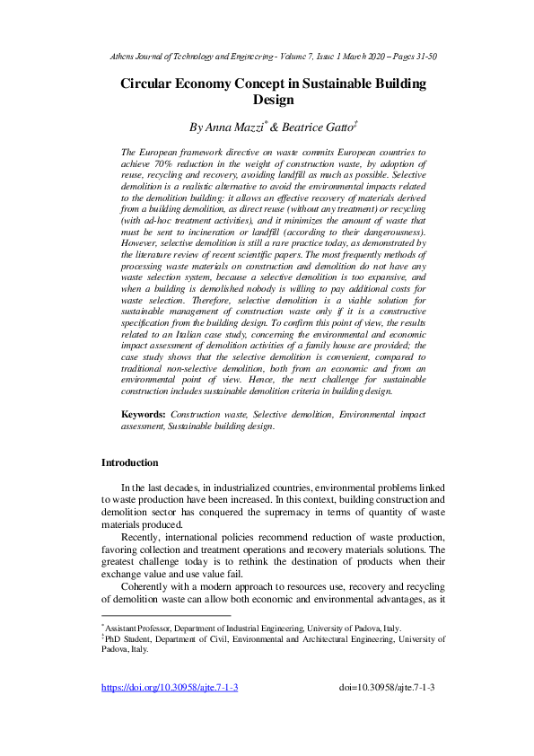 (PDF) Circular Economy Concept in Sustainable Building Design