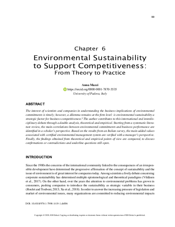 (PDF) Environmental Sustainability to Support Competitiveness