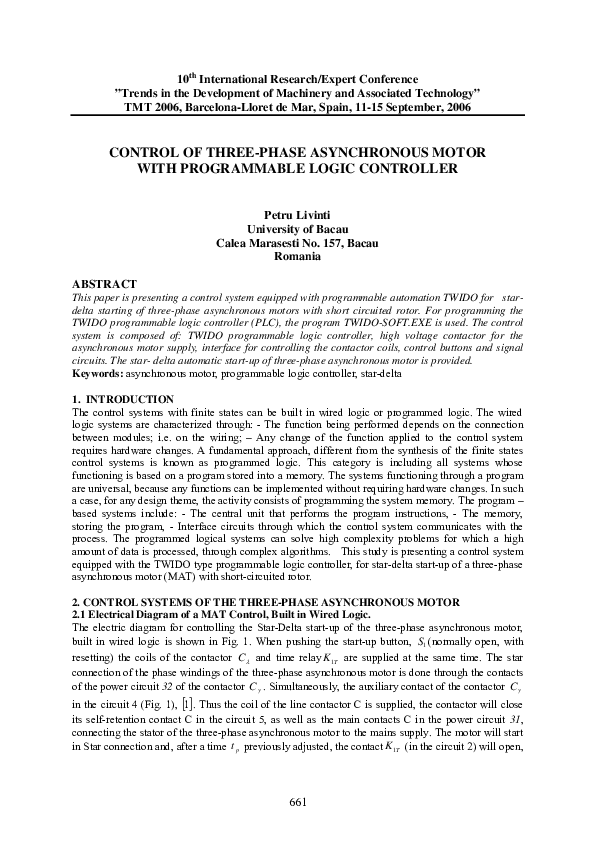 (PDF) Control of Three-Phase Asynchronous Motor with Programmable Logic ...