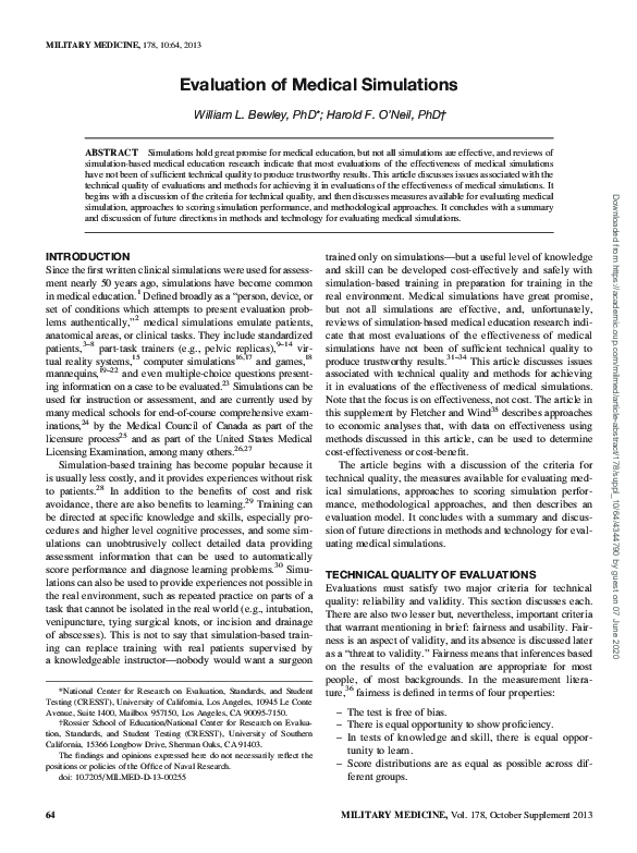 (PDF) Evaluation of Medical Simulations