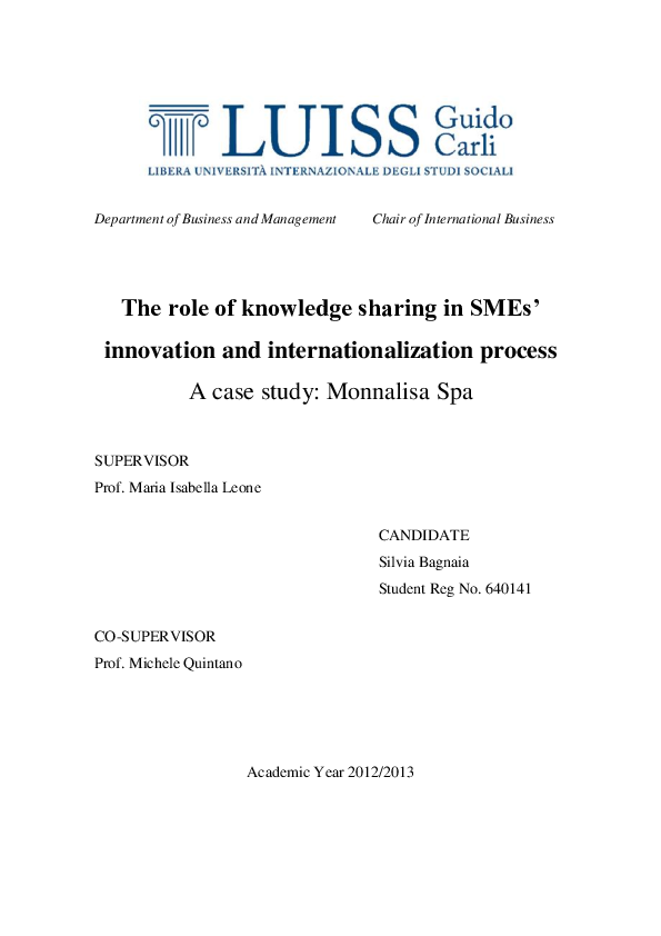 The role of knowledge sharing in SMEs’ innovation and ...