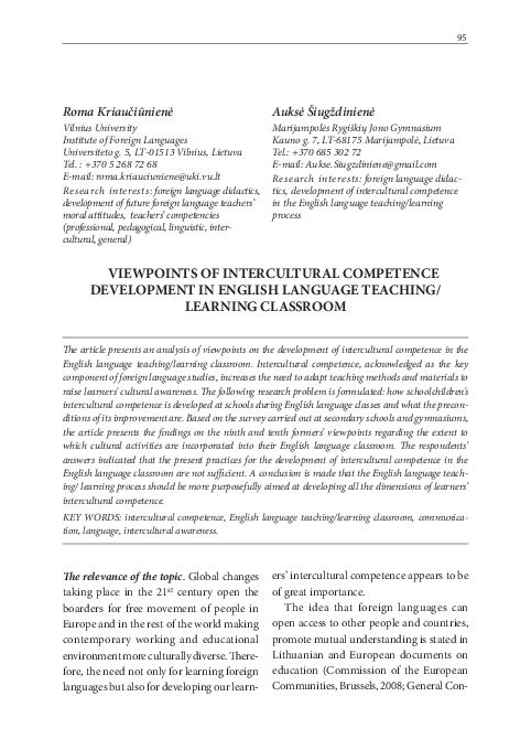 (PDF) Viewpoints of Intercultural Competence Development in English ...