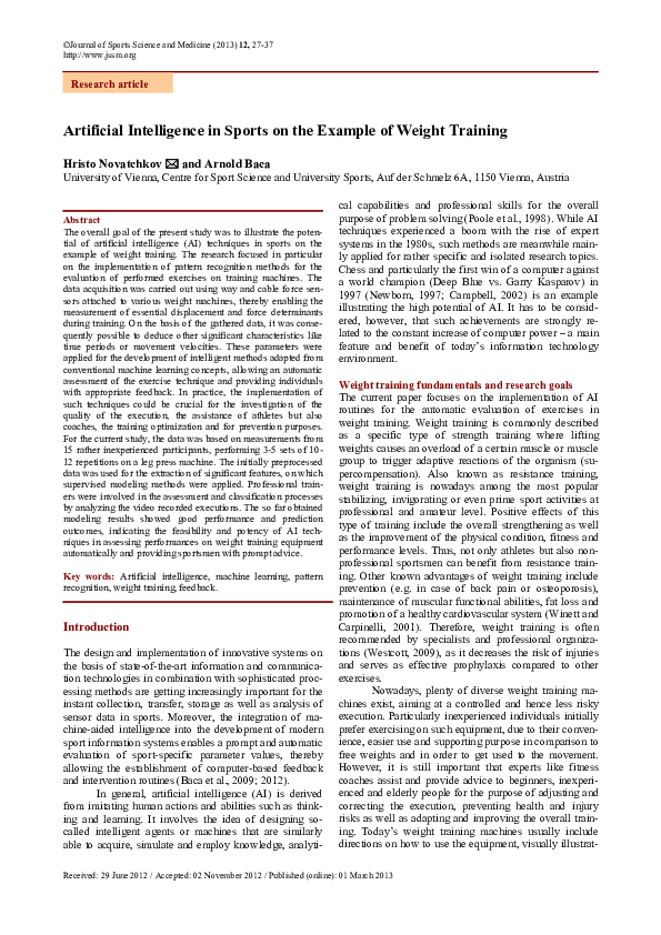 (PDF) Artificial intelligence in sports on the example of weight training