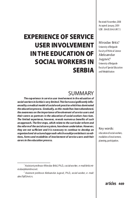 (PDF) Experience in Service User Involvement in the Education of Social ...