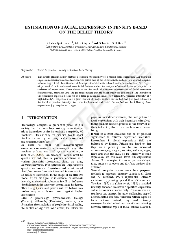 (PDF) Estimation of Facial Expression Intensity Based on the Belief Theory