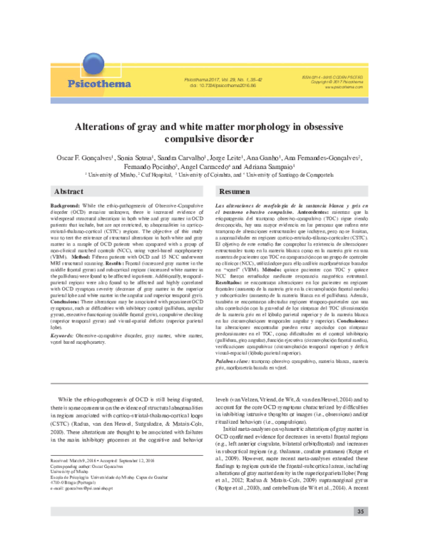 (PDF) Alterations of gray and white matter morphology in obsessive ...