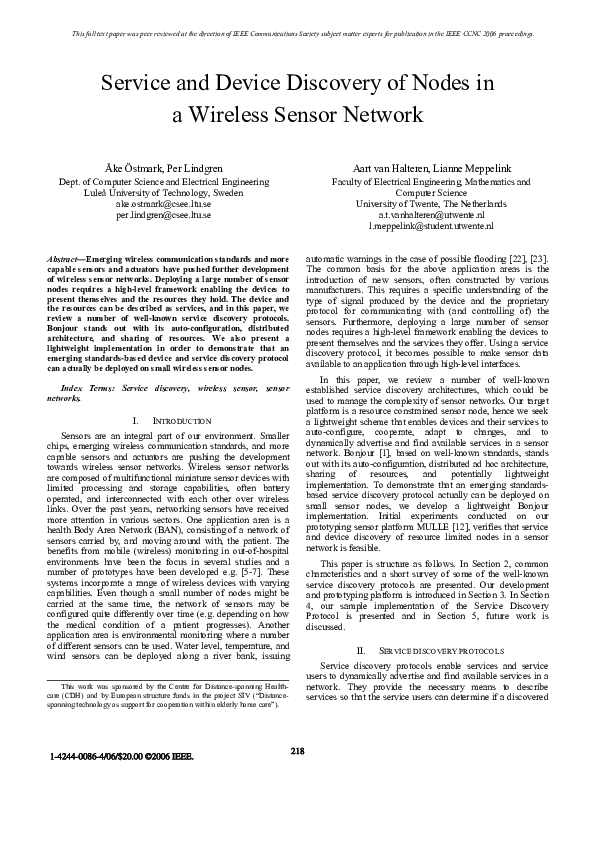 (PDF) Service and device discovery of nodes in a wireless sensor network