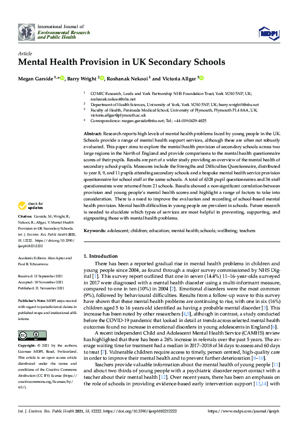 (PDF) Mental Health Provision in UK Secondary Schools