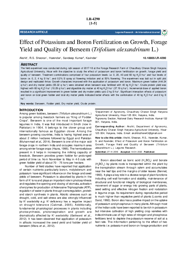 (PDF) Effect of potassium and boron fertilization on yield, quality and ...