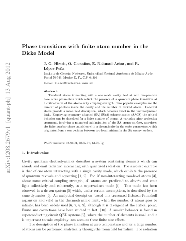 (PDF) Quantum phase crossovers with finite atom number in the Dicke model