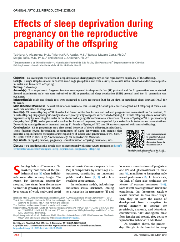 (PDF) Effects of sleep deprivation during pregnancy on the reproductive ...
