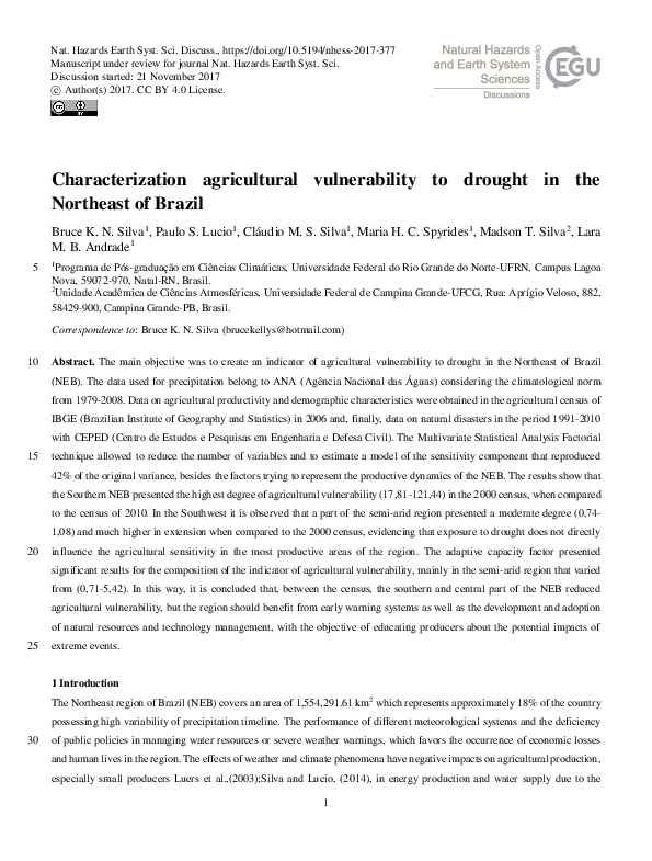 (PDF) Characterization agricultural vulnerability to drought in the ...