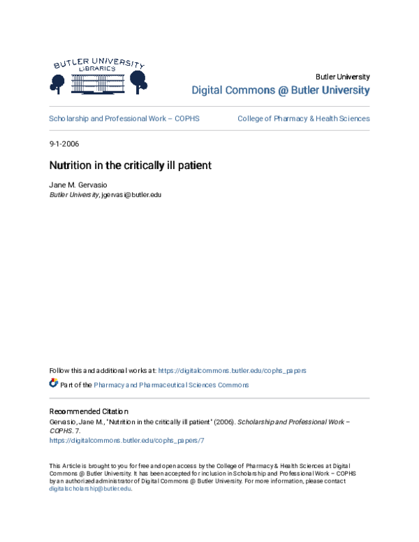 (PDF) Nutrition in the critically ill patient