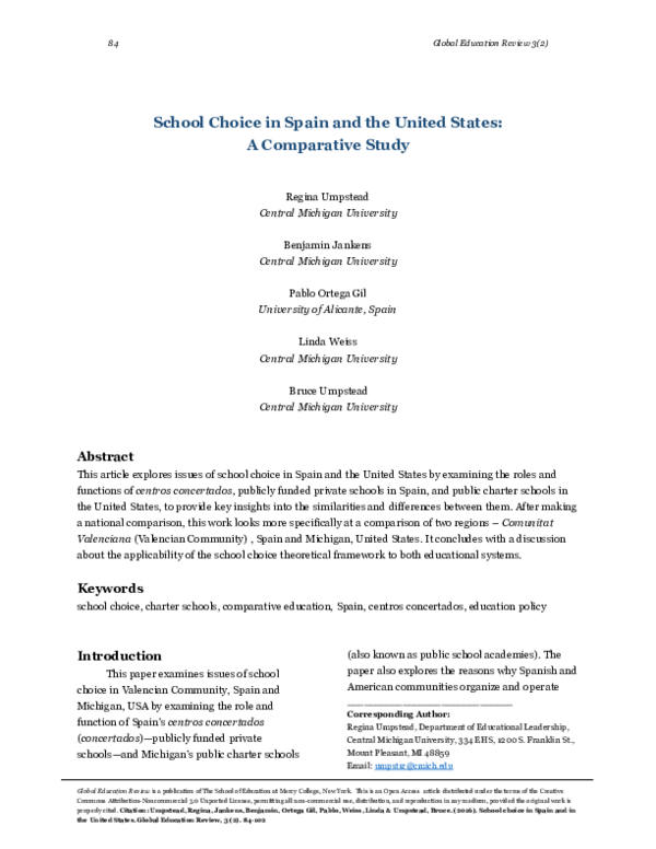 (PDF) School Choice in Spain and the United States: A Comparative Study