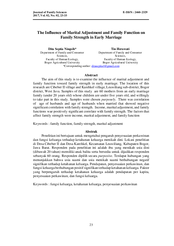 (PDF) The Influence of Marital Adjustment and Family Function toward ...