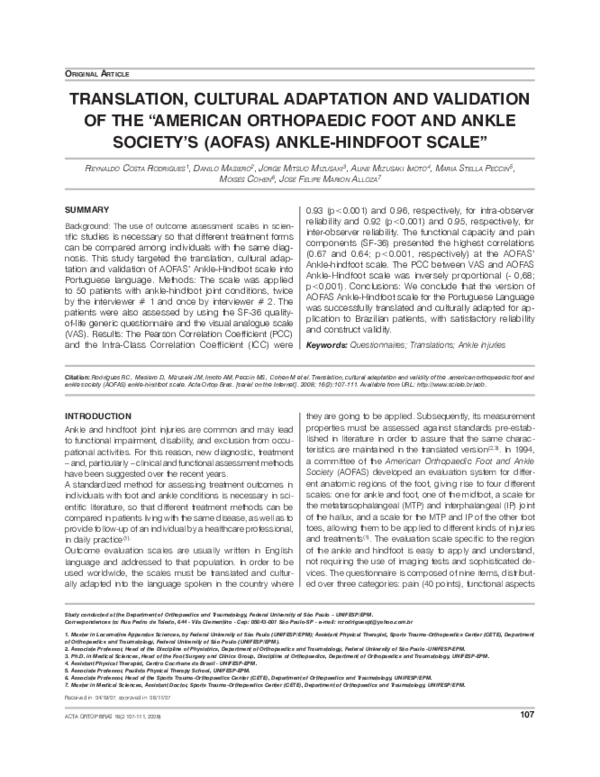 (PDF) Translation, Cultural Adaptation and Validation of the 