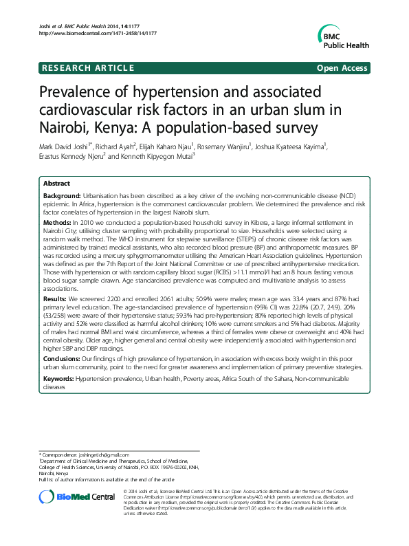 (PDF) Prevalence of hypertension and associated cardiovascular risk ...