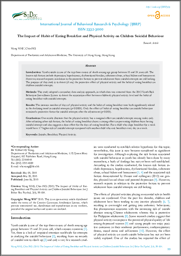 (PDF) The Impact of Habit of Eating Breakfast and Physical Activity on ...