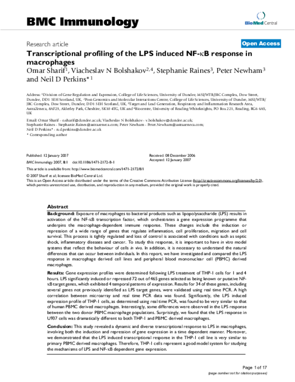 (PDF) Transcriptional profiling of the LPS induced NF-?B response in ...