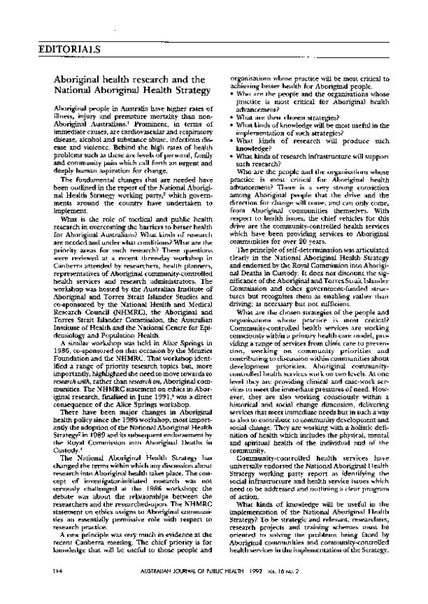 (PDF) Aboriginal health research and the National Aboriginal Health ...