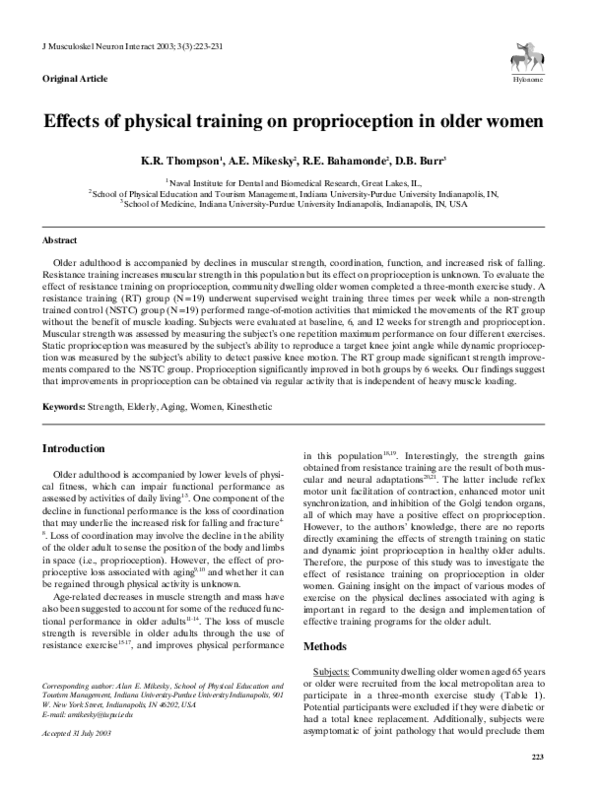 (PDF) Effects of physical training on proprioception in older women