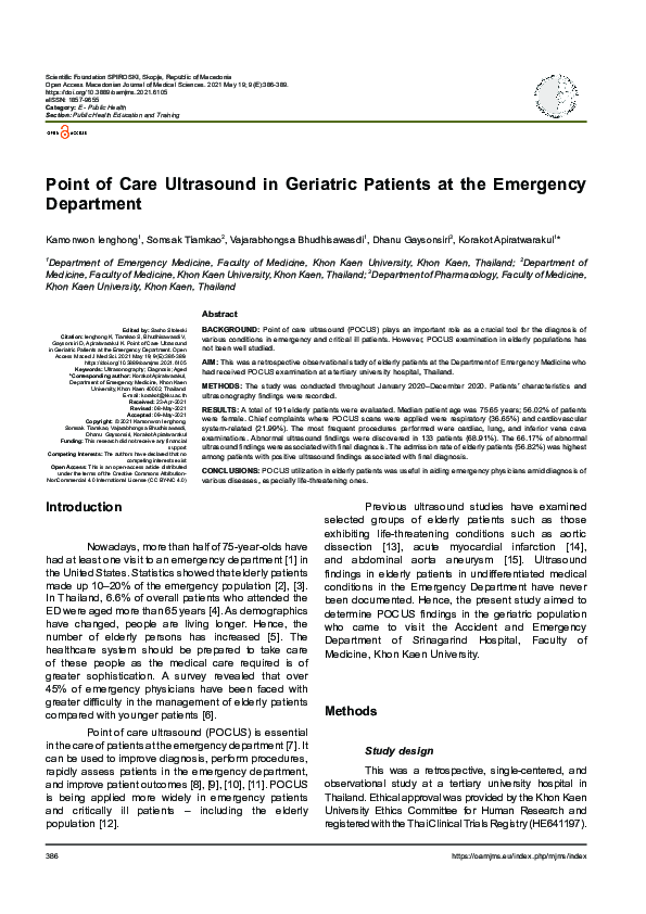 (PDF) Point of Care Ultrasound in Geriatric Patients at the Emergency ...