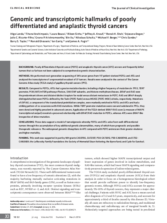 (PDF) Genomic and transcriptomic hallmarks of poorly differentiated and ...