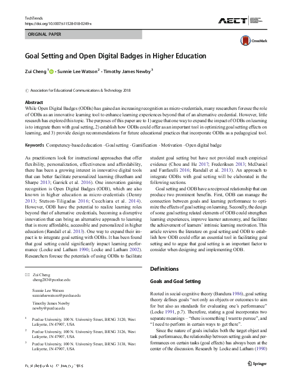 (PDF) Goal Setting and Open Digital Badges in Higher Education