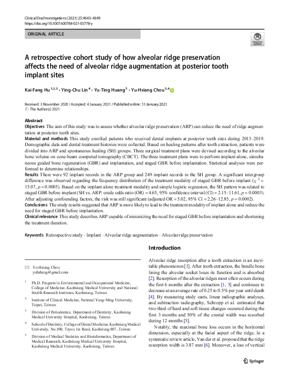 (PDF) A retrospective cohort study of how alveolar ridge preservation ...