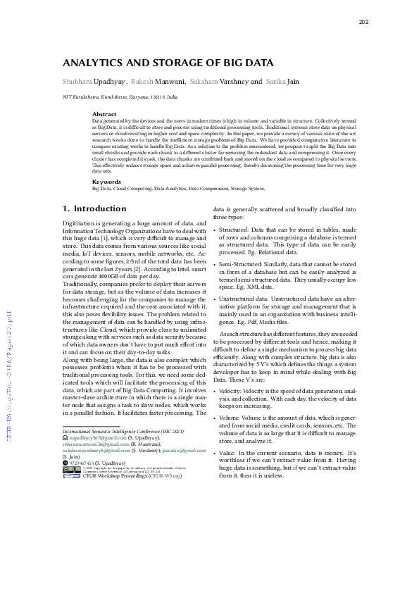 (PDF) Analytics and Storage of Big Data