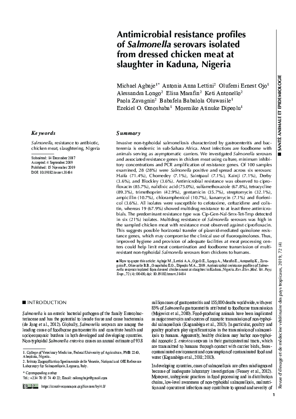 (PDF) Antimicrobial resistance profiles of Salmonella serovars isolated ...