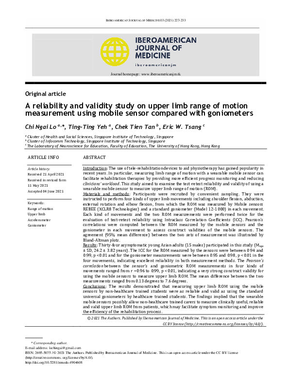 (PDF) A reliability and validity study on upper limb range of motion ...