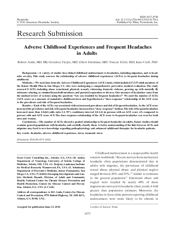 (PDF) Adverse Childhood Experiences and Frequent Headaches in Adults