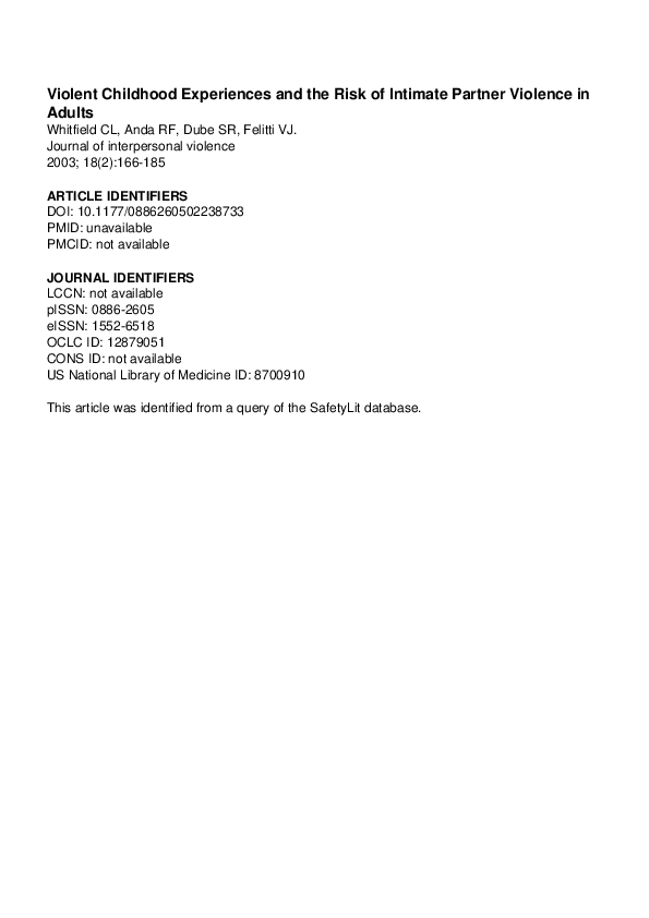 (PDF) Violent Childhood Experiences and the Risk of Intimate Partner ...