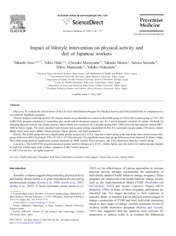 (PDF) Impact of lifestyle intervention on physical activity and diet of ...