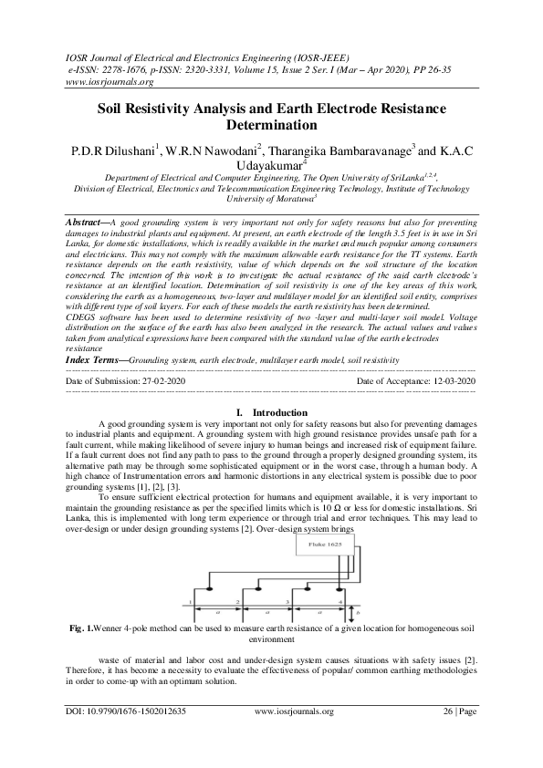(PDF) Soil Resistivity Analysis and Earth Electrode Resistance ...