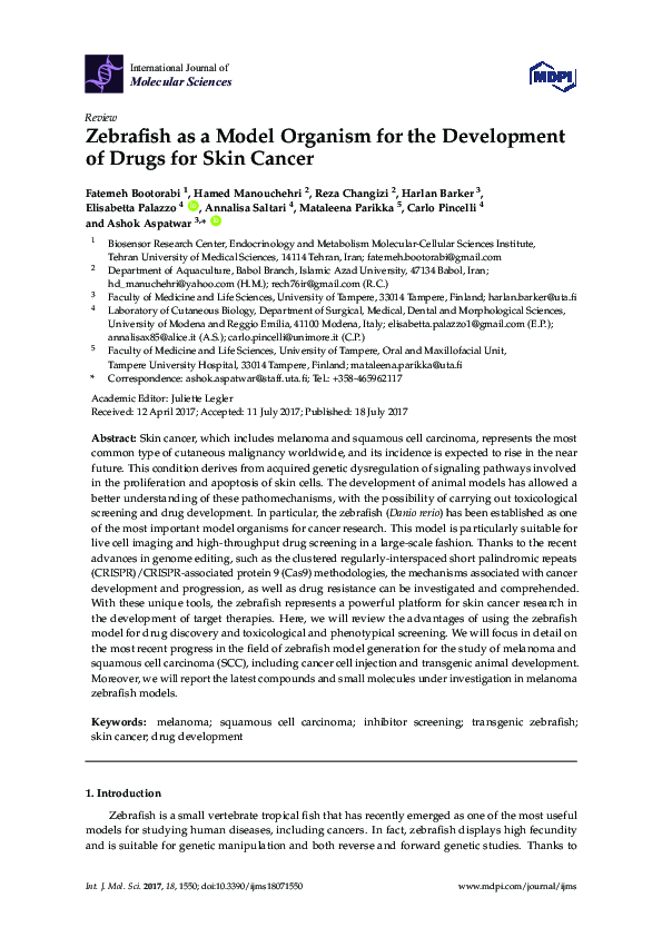 (PDF) Zebrafish as a Model Organism for the Development of Drugs for ...