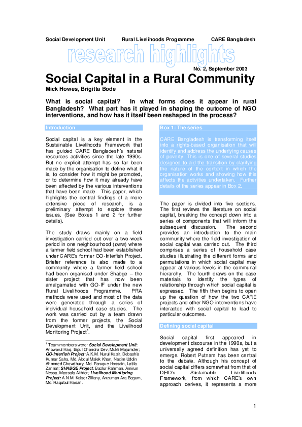 (PDF) Social Capital in a Rural Community