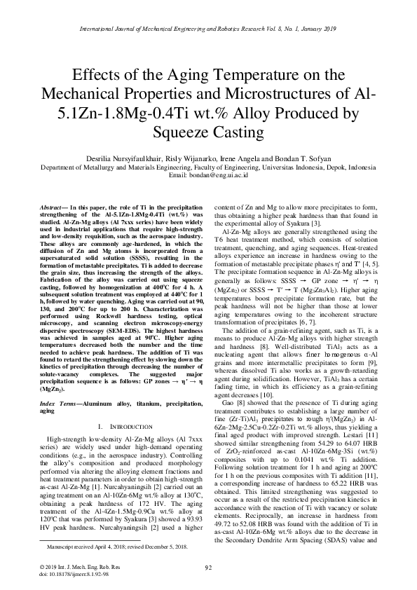 (PDF) Effects of the Aging Temperature on the Mechanical Properties and ...