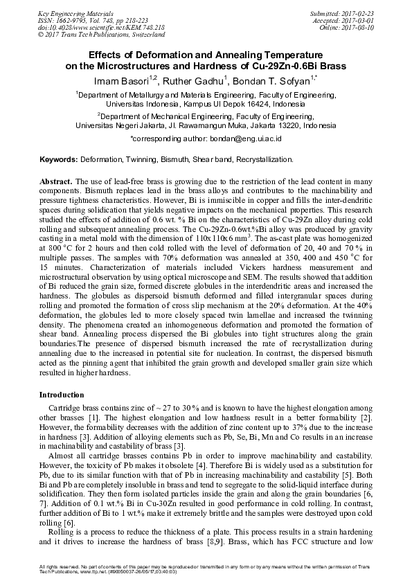 (PDF) Effects of Deformation and Annealing Temperature on the ...