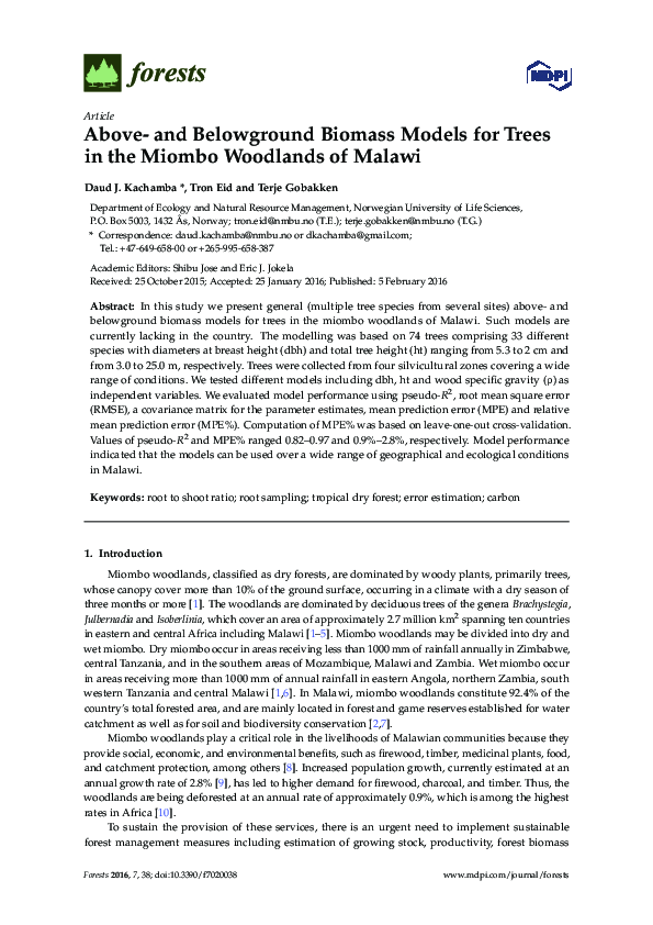 (PDF) Above- and Belowground Biomass Models for Trees in the Miombo ...